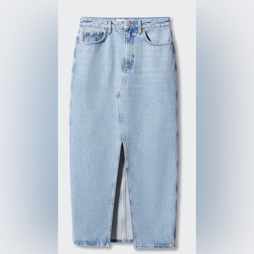 Mango | Denim Slit Midi Skirt